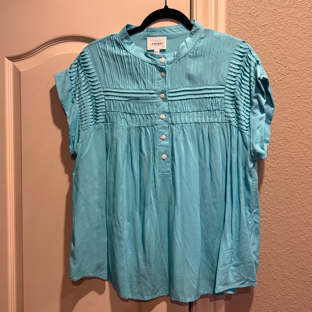 Andree By Unit turquoise rayon boxy top - Picture 2 of 3